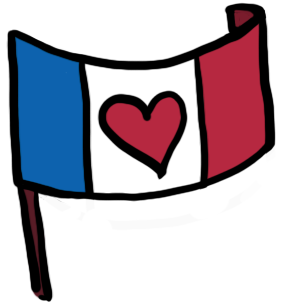 Drawing of a french flag, with a red heart in the middle of the white part.